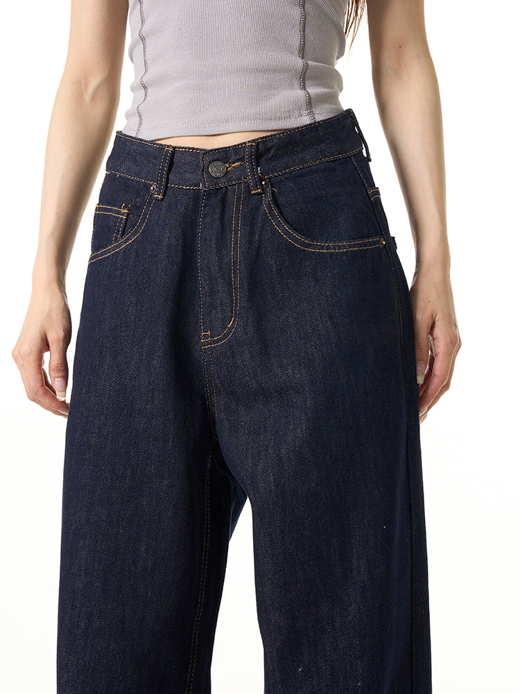 HDB.04: Unisex dark blue wide-leg Japanese raw denim jeans