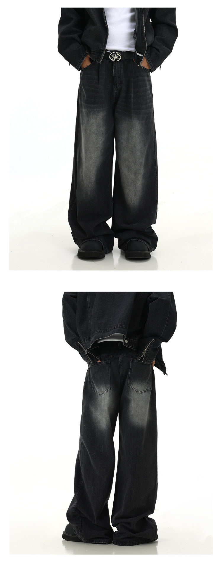 HDB.10: Black washed straight baggy jeans