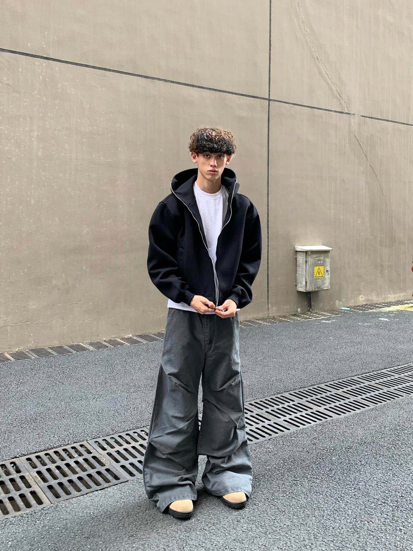 Solid colour zip up hoodie jacket
