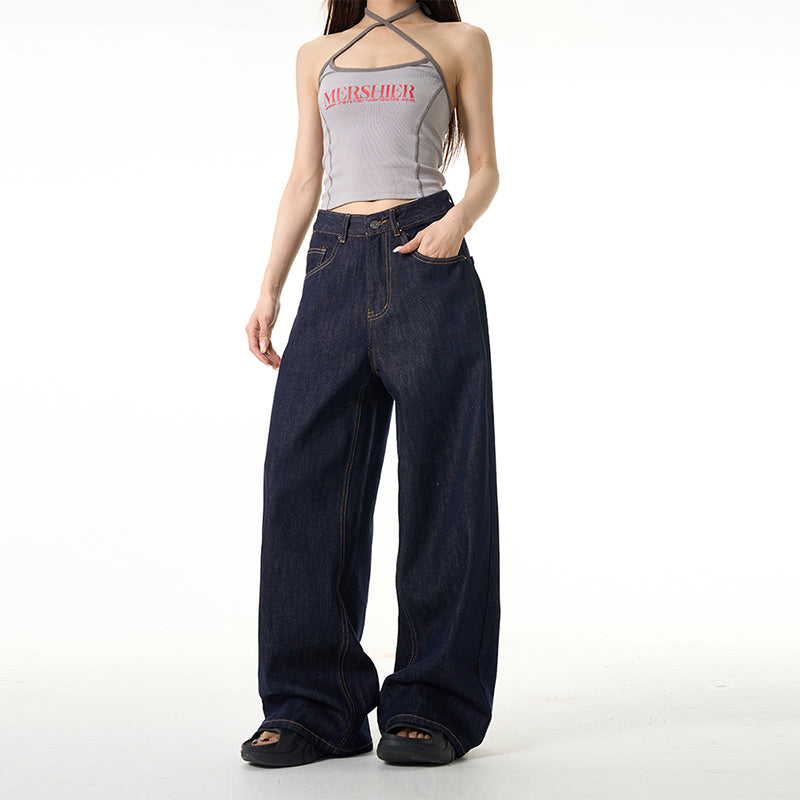 HDB.04: Unisex dark blue wide-leg Japanese raw denim jeans