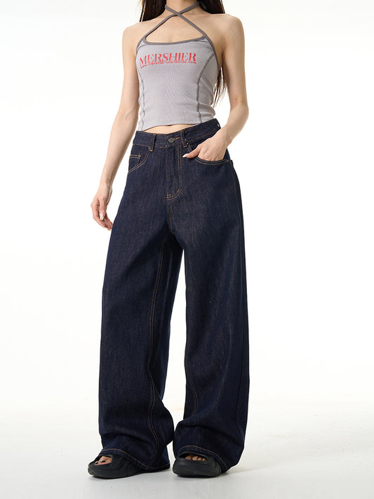 HDB.04: Unisex dark blue wide-leg Japanese raw denim jeans