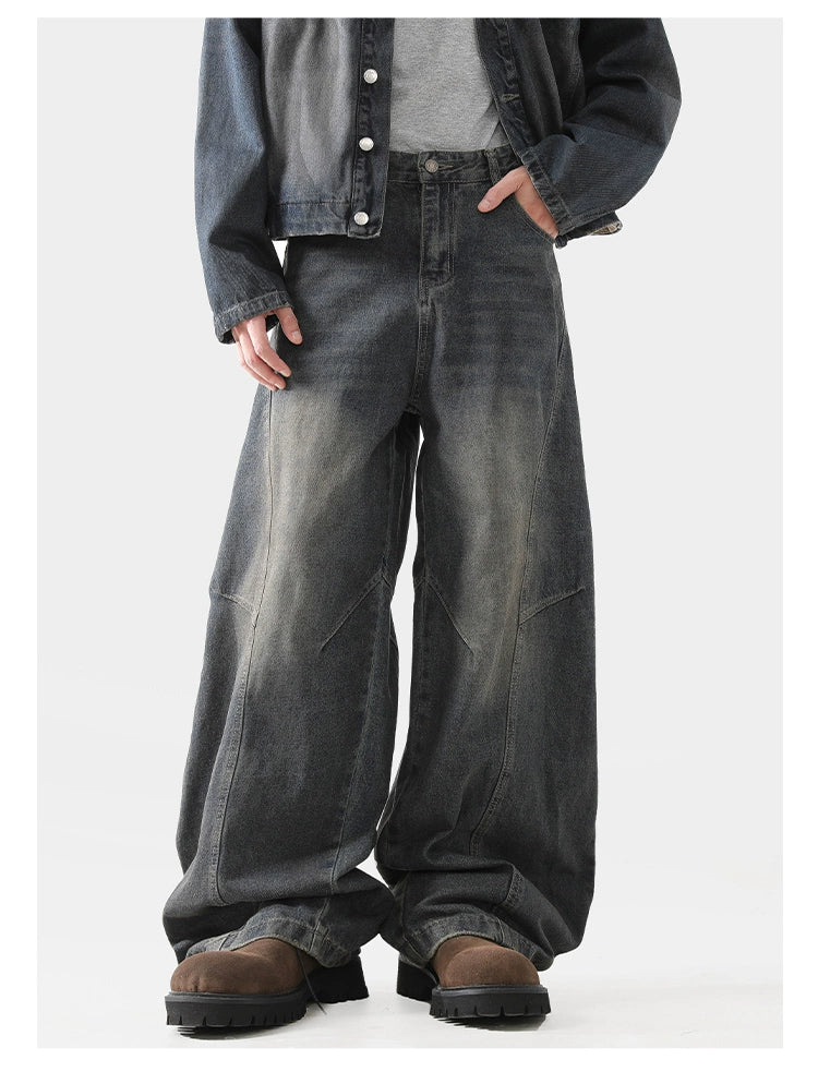 HDB.03: Baggy scimitar-style dark blue black vintage coloured washed jeans
