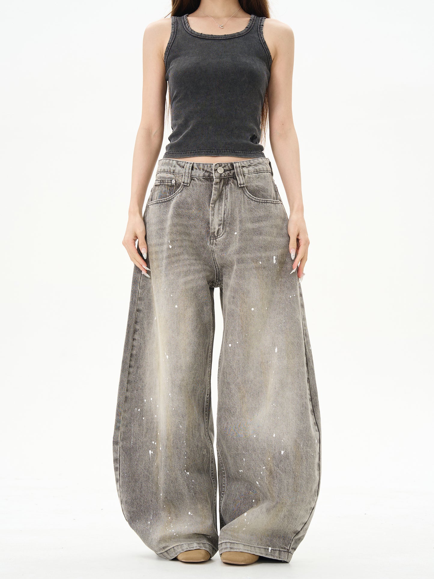 HDB.11: Unisex Ink-splashed baggy jeans