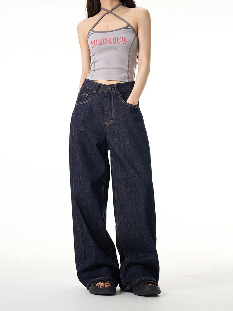 HDB.04: Unisex dark blue wide-leg Japanese raw denim jeans