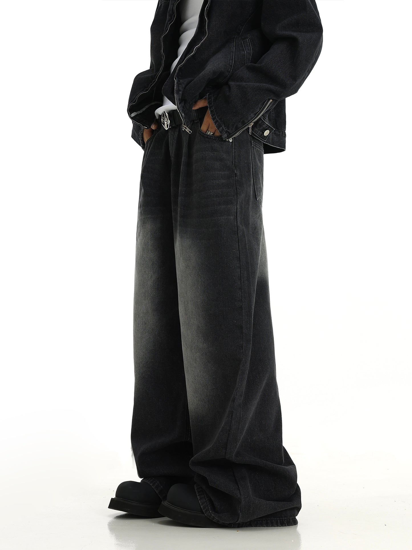 HDB.10: Black washed straight baggy jeans
