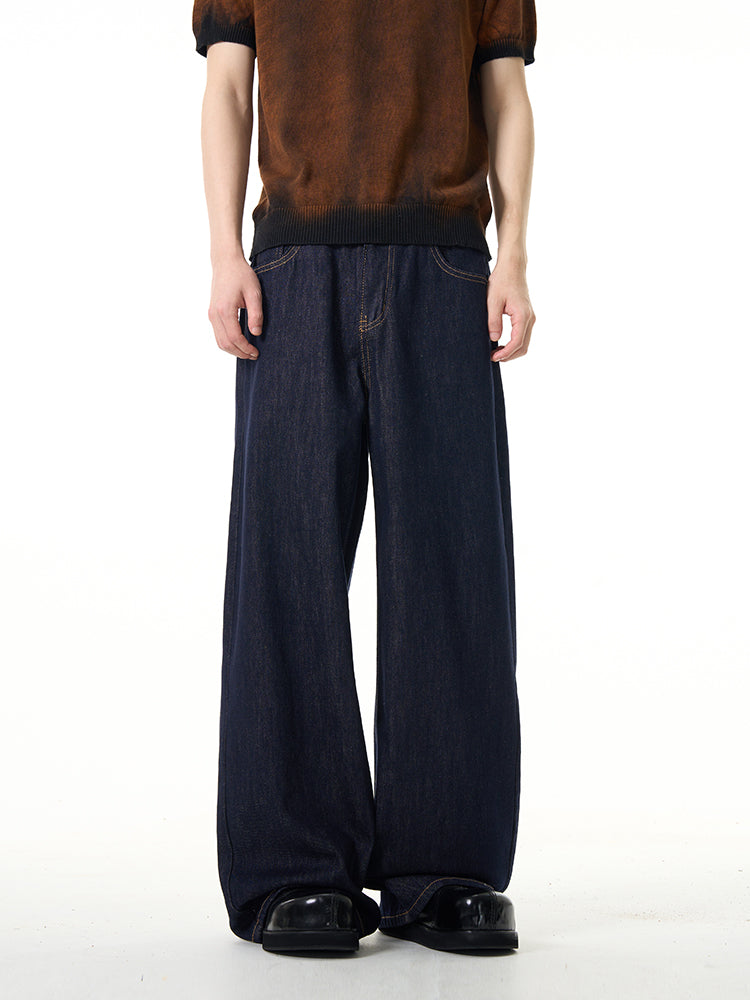 HDB.04: Unisex dark blue wide-leg Japanese raw denim jeans
